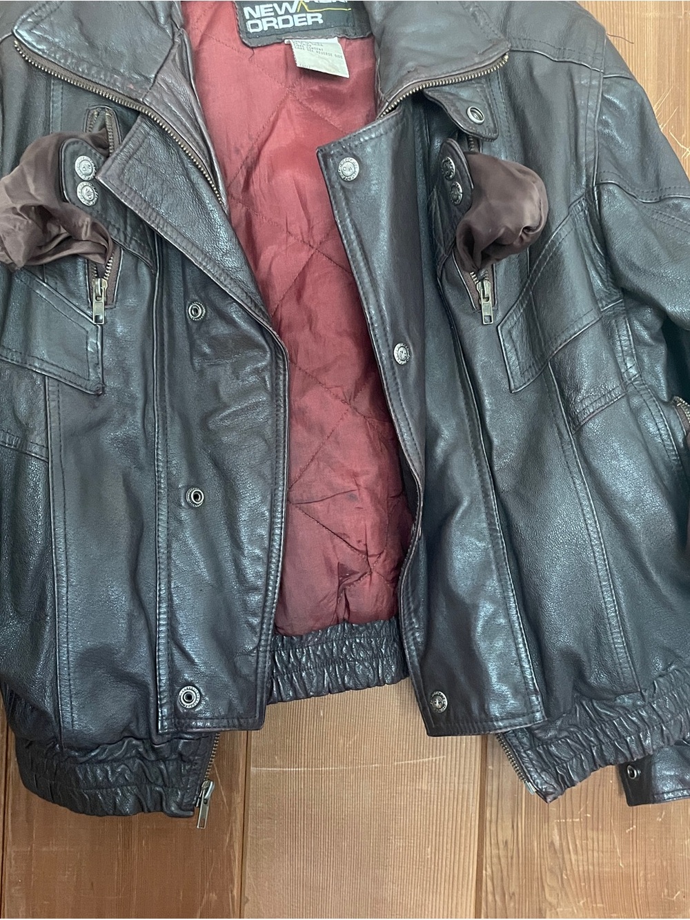 Brown Leather Bomber Jacket - Picture 8 of 10